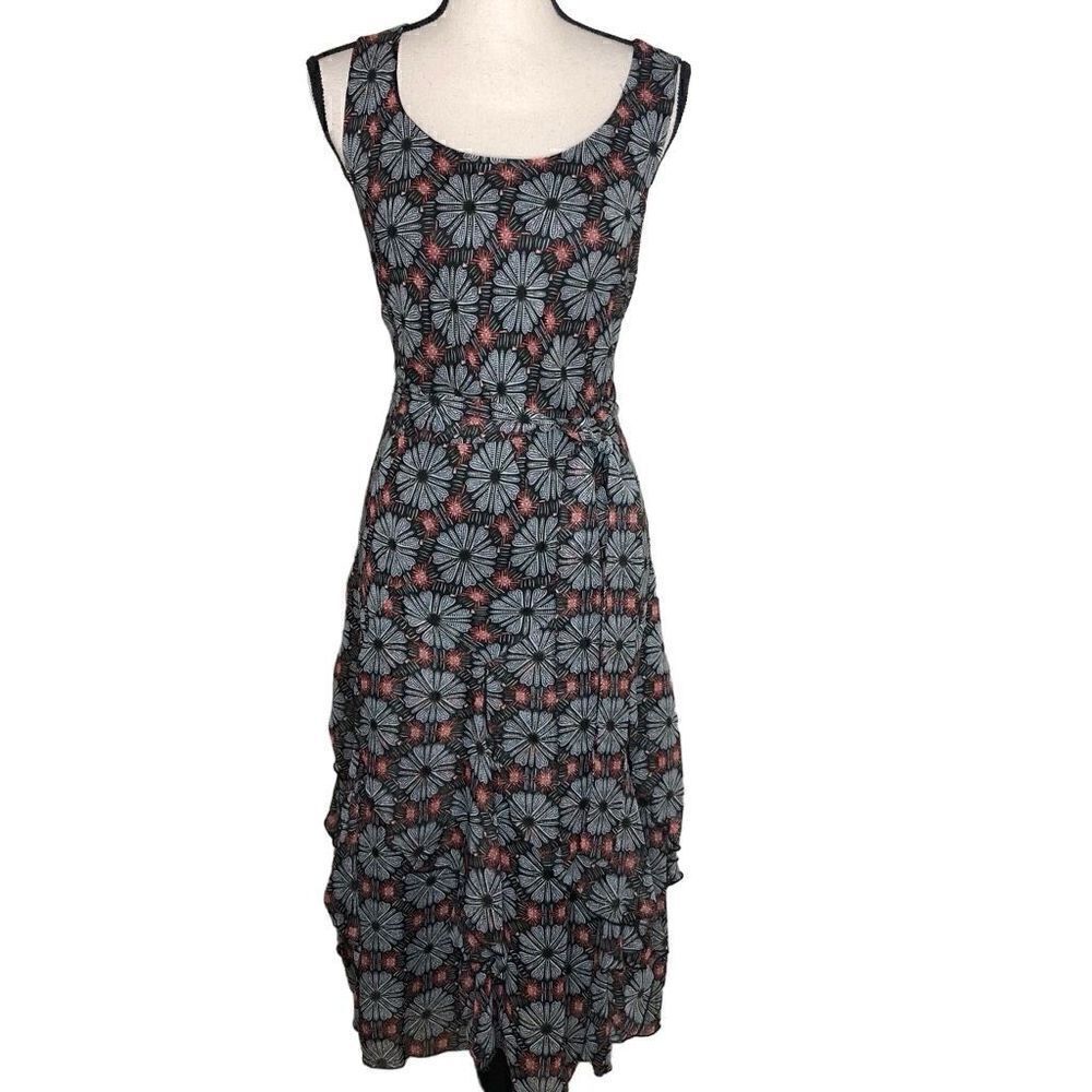 Amanda Lane Black, White and Orange Handkerchief Hem Dress